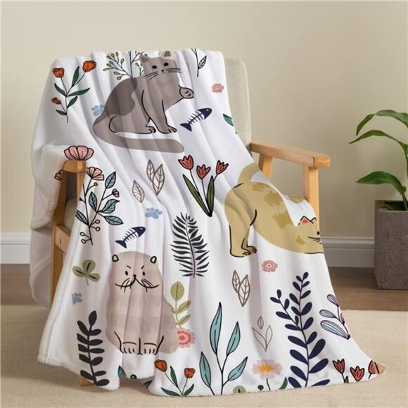 Cat Throw Blanket Floral Plush Fuzzy Cozy Flannel Blanket for Bed Couch 50x60 - Picture 3 of 8